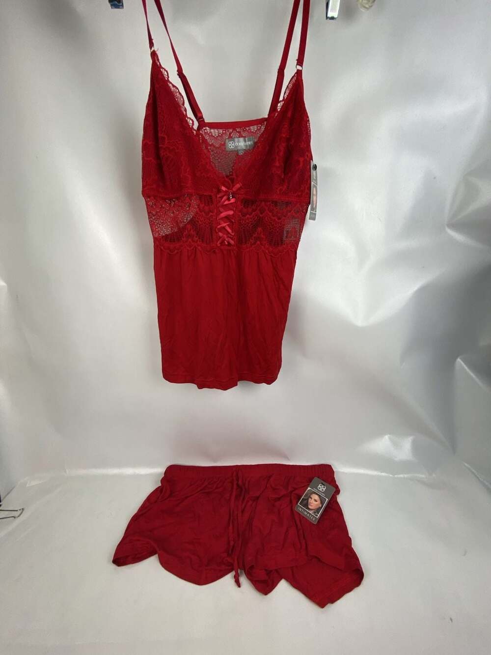 Daisy Fuentes Intimates Red Lace-Up Cami and Shorts Pajama Set